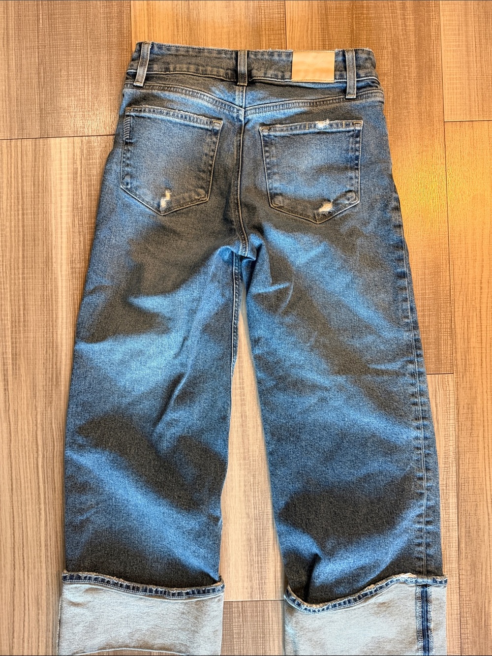 PAIGE Dark Blue Wide-Leg Cuffed Jeans - Picture 9 of 12